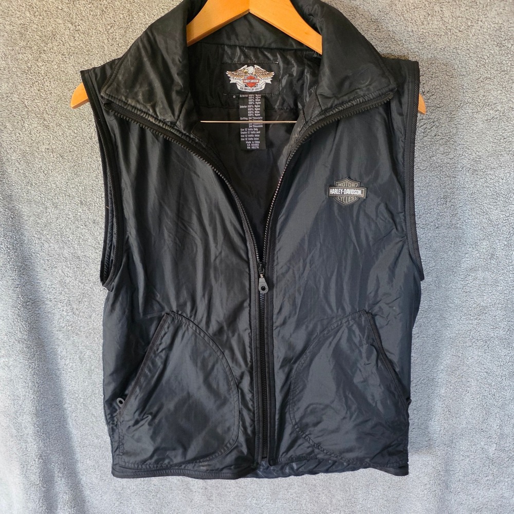 Harley-Davidson Heated Vest Mens Small Black 3M Thinsulate 12V Nylon‎ Motorcycle